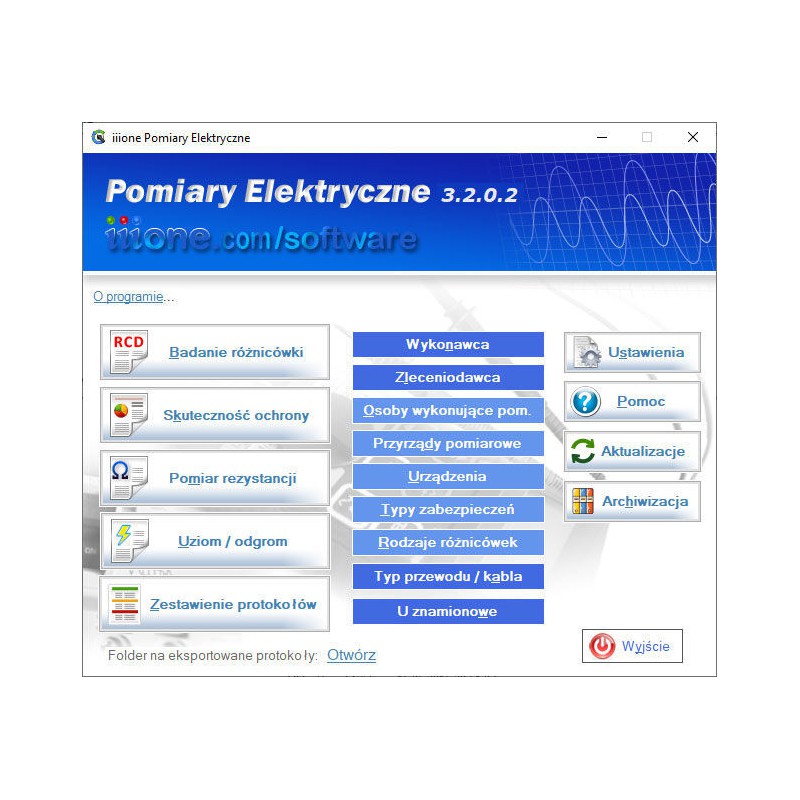 Program iiione Pomiary Elektryczne 3.2 (wysyłka klucza e-mailem, dok. sprzedaży Pocztą Polską)
